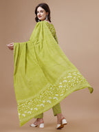 Embroidered & Floral Printed Cotton Kurta With Pant & Dupatta Set, Multicolor - Hiral Fashion | Grocsy