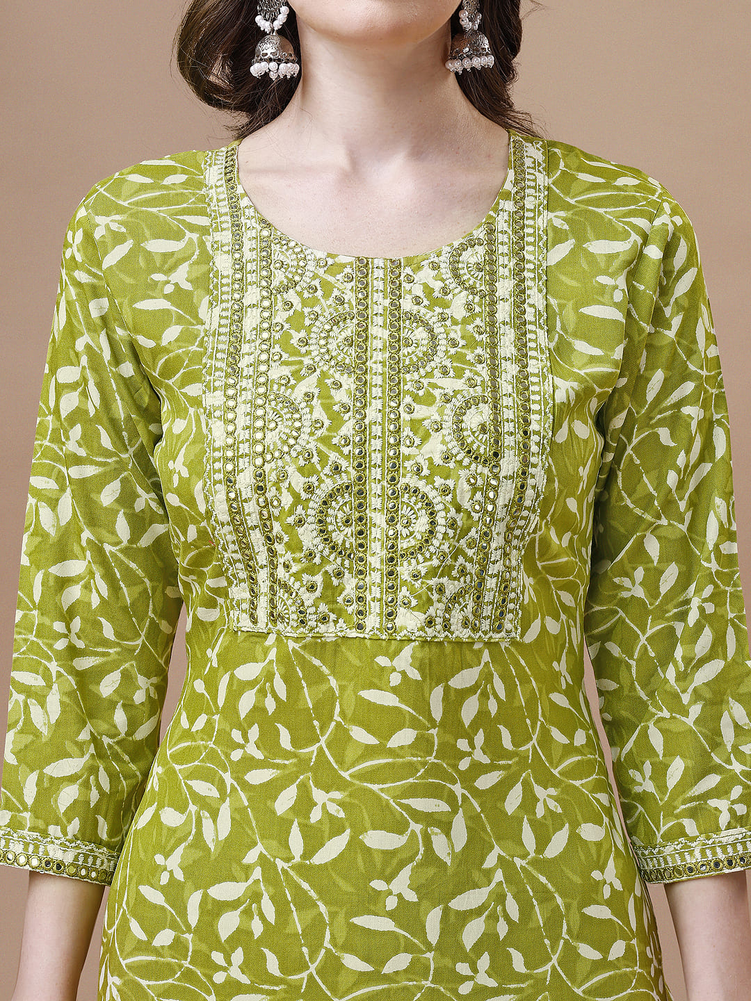 Embroidered & Floral Printed Cotton Kurta With Pant & Dupatta Set, Multicolor - Hiral Fashion | Grocsy