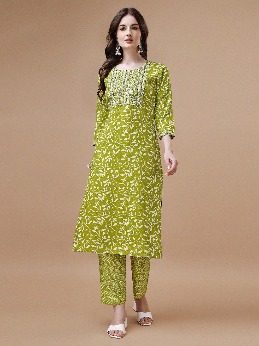 Embroidered & Floral Printed Cotton Kurta With Pant & Dupatta Set, Multicolor - Hiral Fashion | Grocsy