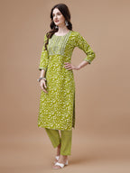 Embroidered & Floral Printed Cotton Kurta With Pant & Dupatta Set, Multicolor - Hiral Fashion | Grocsy