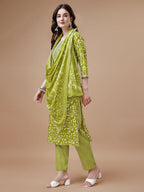 Embroidered & Floral Printed Cotton Kurta With Pant & Dupatta Set, Multicolor - Hiral Fashion | Grocsy