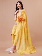 Embroidered & Floral Printed Cotton Kurta With Pant & Dupatta Set, Multicolor - Hiral Fashion | Grocsy