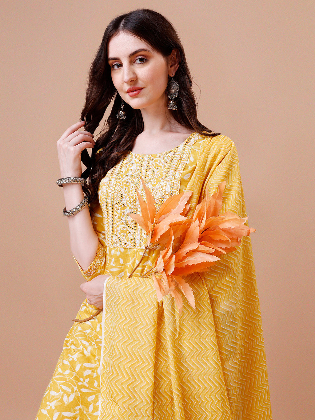 Embroidered & Floral Printed Cotton Kurta With Pant & Dupatta Set, Multicolor - Hiral Fashion | Grocsy