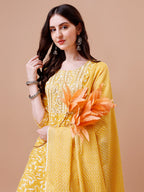 Embroidered & Floral Printed Cotton Kurta With Pant & Dupatta Set, Multicolor - Hiral Fashion | Grocsy