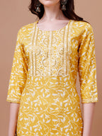 Embroidered & Floral Printed Cotton Kurta With Pant & Dupatta Set, Multicolor - Hiral Fashion | Grocsy