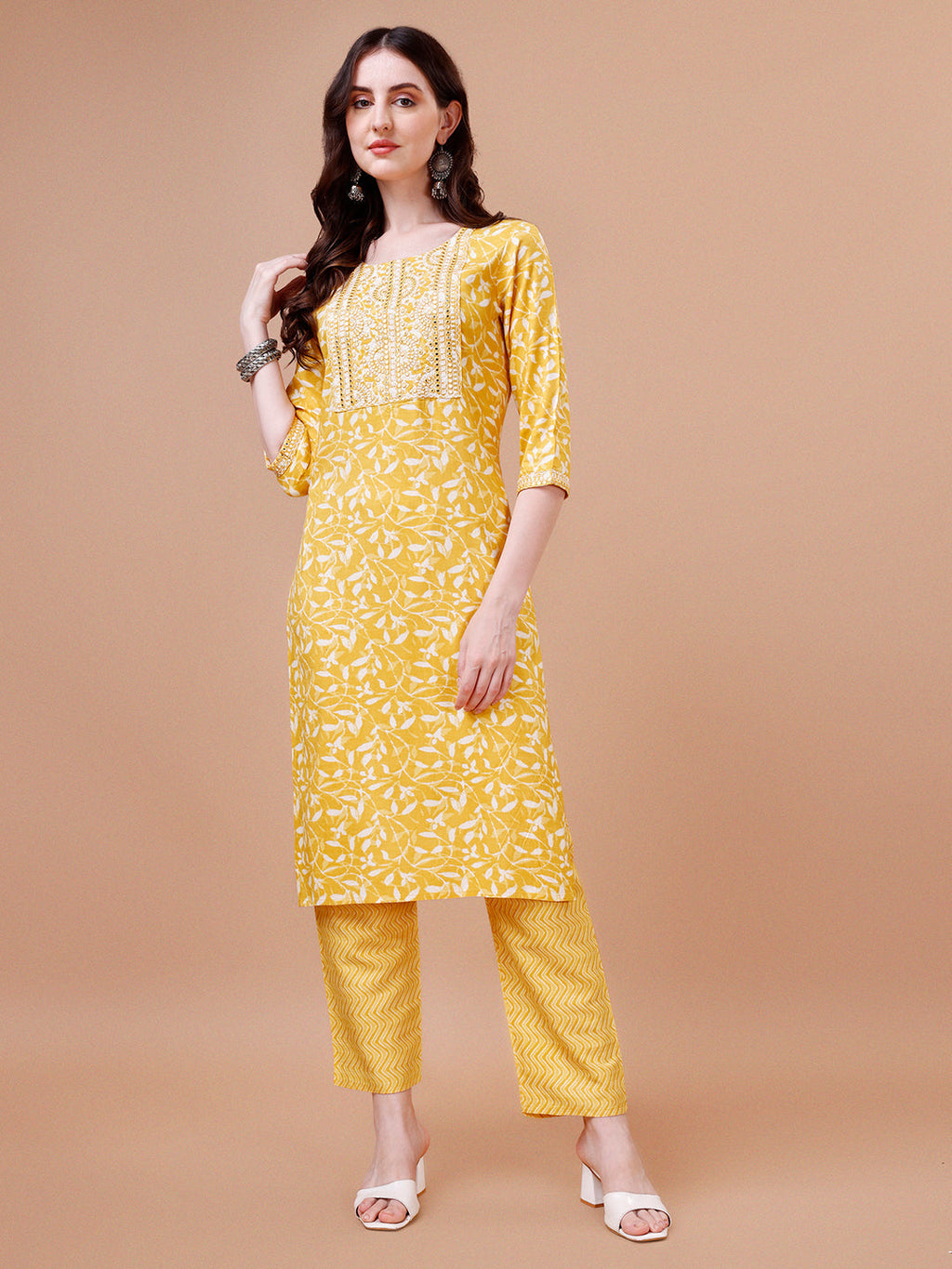 Embroidered & Floral Printed Cotton Kurta With Pant & Dupatta Set, Multicolor - Hiral Fashion | Grocsy