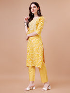Embroidered & Floral Printed Cotton Kurta With Pant & Dupatta Set, Multicolor - Hiral Fashion | Grocsy