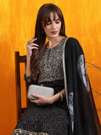 Embroidered & Bandhani Printed Kurta With Pant & Dupatta, Black - Hiral Fashion | Grocsy