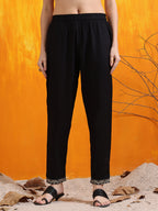 Embroidered & Bandhani Printed Kurta With Pant & Dupatta, Black - Hiral Fashion | Grocsy