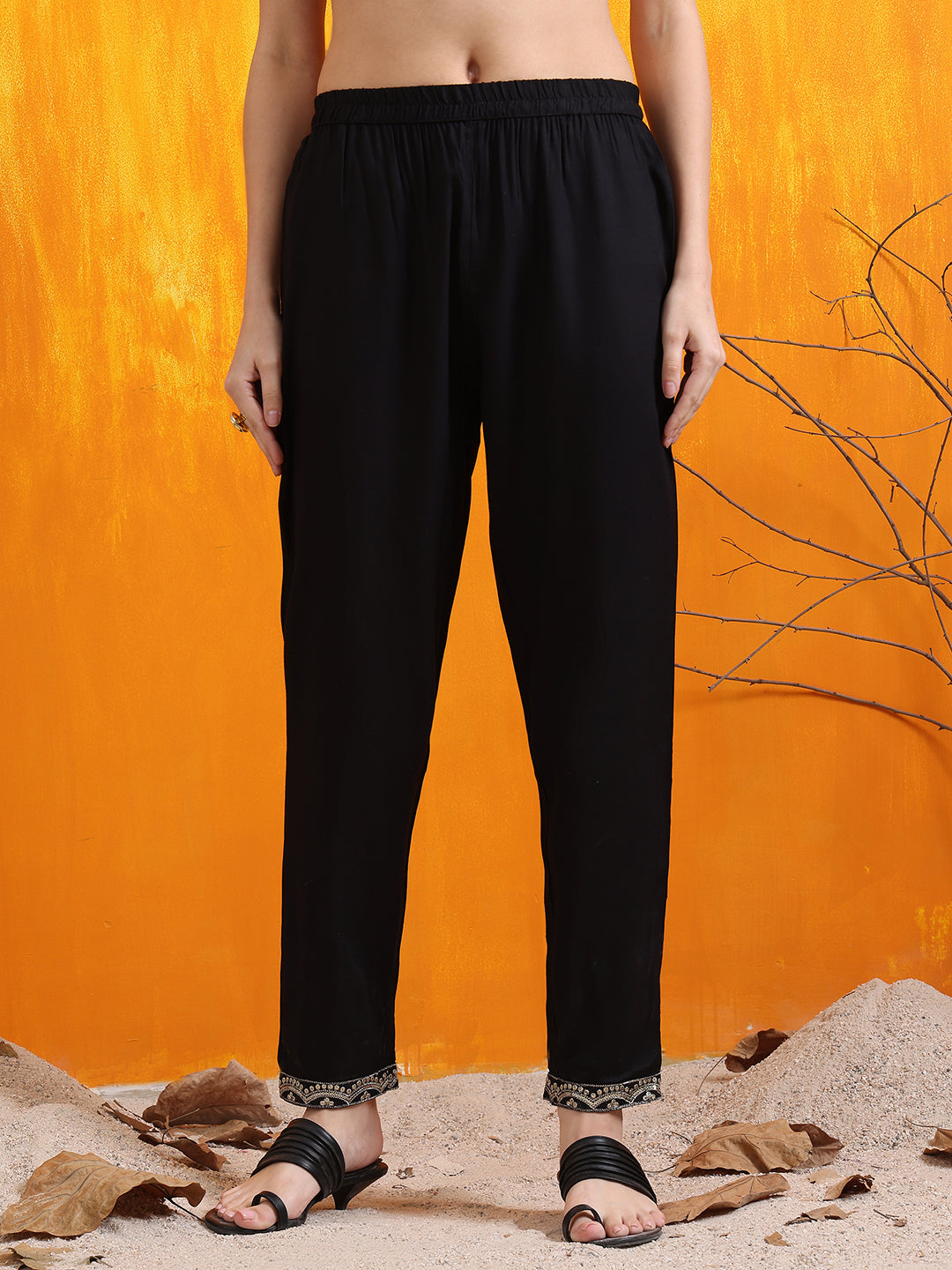 Embroidered & Bandhani Printed Kurta With Pant & Dupatta, Black - Hiral Fashion | Grocsy