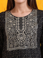 Embroidered & Bandhani Printed Kurta With Pant & Dupatta, Black - Hiral Fashion | Grocsy