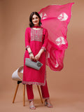 Yoke & Hem Embroidered Bandhani Printed Kurta,Pant & Dupatta Set, Multicolor - Hiral Fashion | Grocsy