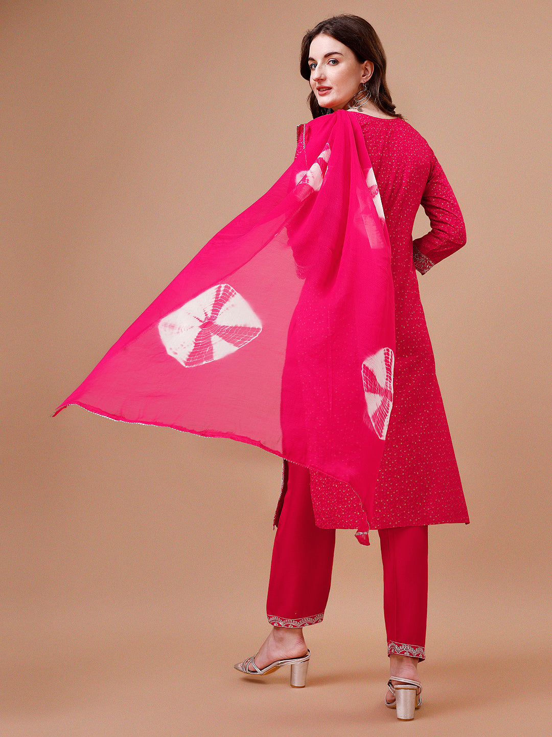 Yoke & Hem Embroidered Bandhani Printed Kurta,Pant & Dupatta Set, Multicolor - Hiral Fashion | Grocsy