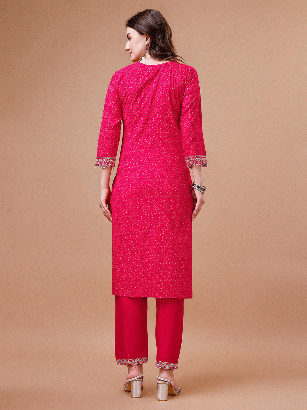 Yoke & Hem Embroidered Bandhani Printed Kurta,Pant & Dupatta Set, Multicolor - Hiral Fashion | Grocsy