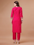 Yoke & Hem Embroidered Bandhani Printed Kurta,Pant & Dupatta Set, Multicolor - Hiral Fashion | Grocsy
