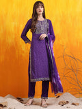 Embroidered & Bandhani Printed Kurta With Pant & Dupatta, Purple - Hiral Fashion | Grocsy