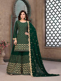 Myra Green Embroidered Faux Georgette Palaazo Suit | Grocsy