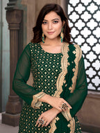 Myra Green Embroidered Faux Georgette Palaazo Suit | Grocsy