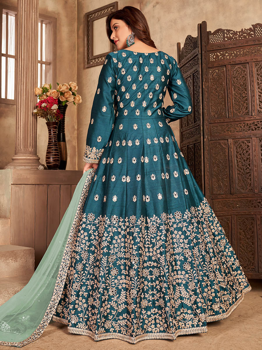 Myra Rama Art silk Embroidered Pant Style Anarkali Suit | Grocsy