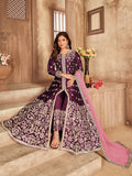 Myra Wine Art silk Embroidered Pant Style Anarkali Suit | Grocsy