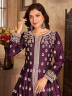 Myra Wine Art silk Embroidered Pant Style Anarkali Suit | Grocsy