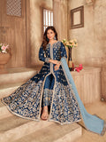 Myra Teal Art silk Embroidered Pant Style Anarkali Suit | Grocsy