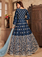 Myra Teal Art silk Embroidered Pant Style Anarkali Suit | Grocsy