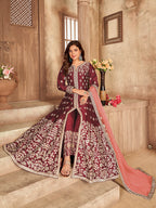 Myra Maroon Art silk Embroidered Pant Style Anarkali Suit | Grocsy