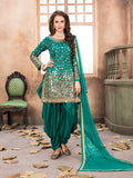 Myra Sea Green Tafeta Silk Patiyala Suit | Grocsy