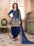 Myra Royal Blue Tafeta Silk Patiyala Suit | Grocsy
