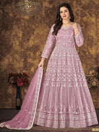 Myra Dusty Pink Butterfly Net Embroidered Anarkali Suit | Grocsy