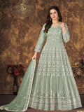 Myra Dusty Pista Butterfly Net Embroidered Anarkali Suit | Grocsy