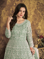 Myra Dusty Pista Butterfly Net Embroidered Anarkali Suit | Grocsy