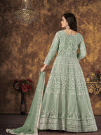 Myra Dusty Pista Butterfly Net Embroidered Anarkali Suit | Grocsy