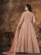 Myra Dusty Peach Butterfly Net Embroidered Anarkali Suit | Grocsy