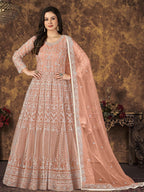 Myra Dusty Peach Butterfly Net Embroidered Anarkali Suit | Grocsy