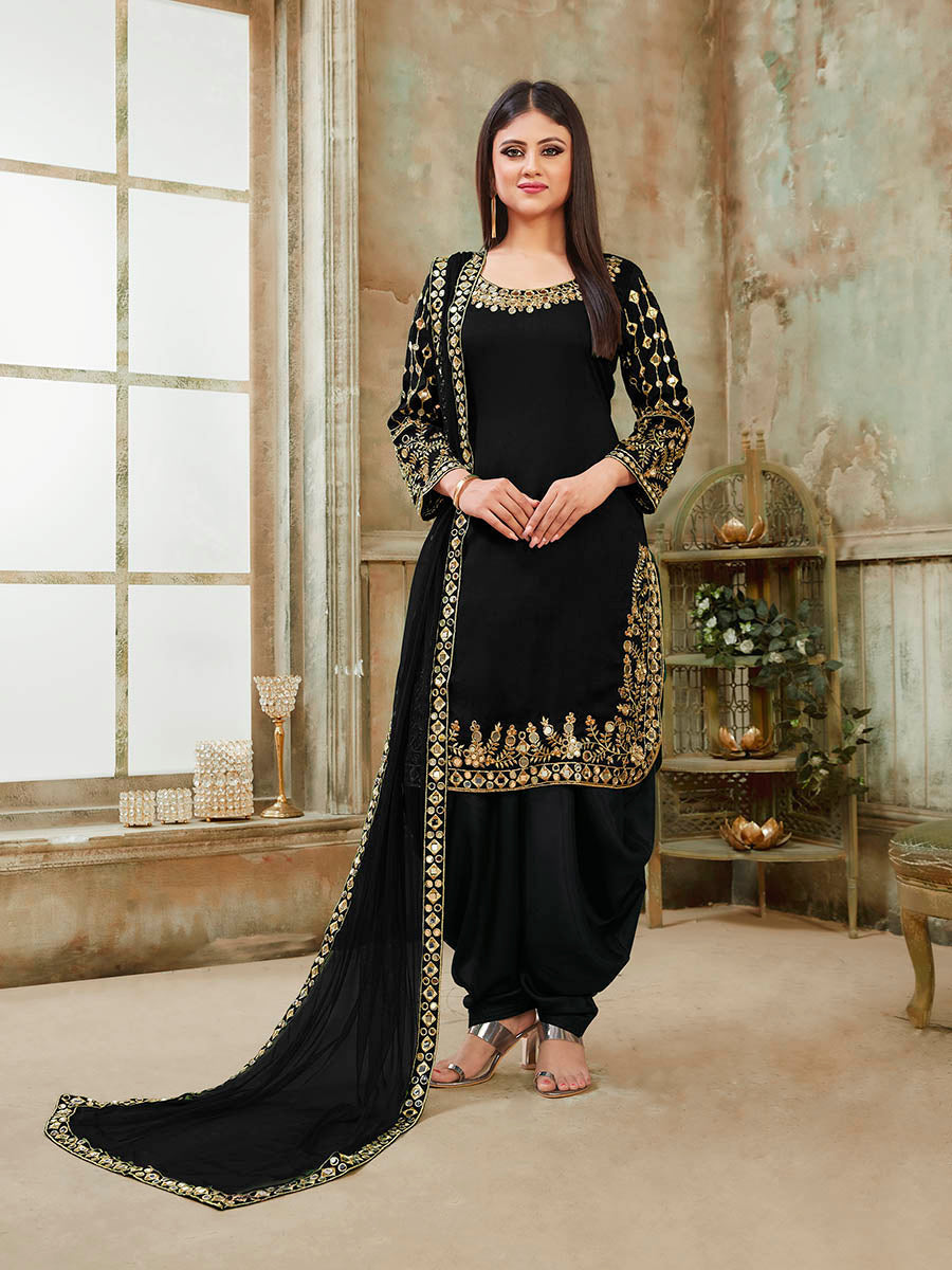 Myra Black Art Silk Real Glass Work Suit | Grocsy