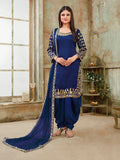 Myra Royal Blue Art Silk Real Glass Work Suit | Grocsy