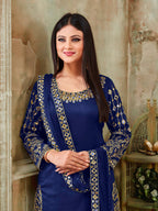 Myra Royal Blue Art Silk Real Glass Work Suit | Grocsy