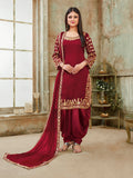 Myra Red Art Silk Real Glass Work Suit | Grocsy