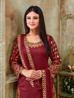 Myra Red Art Silk Real Glass Work Suit | Grocsy