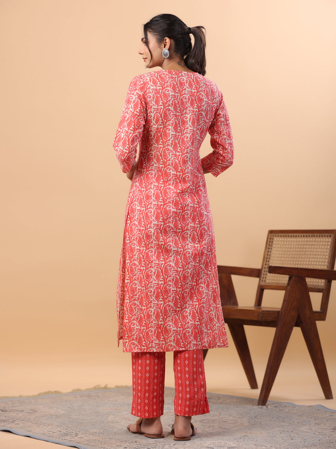 Janasya Regular Poly Cotton Red Printed Square Neck Set | Grocsy