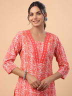 Janasya Regular Poly Cotton Red Printed Square Neck Set | Grocsy