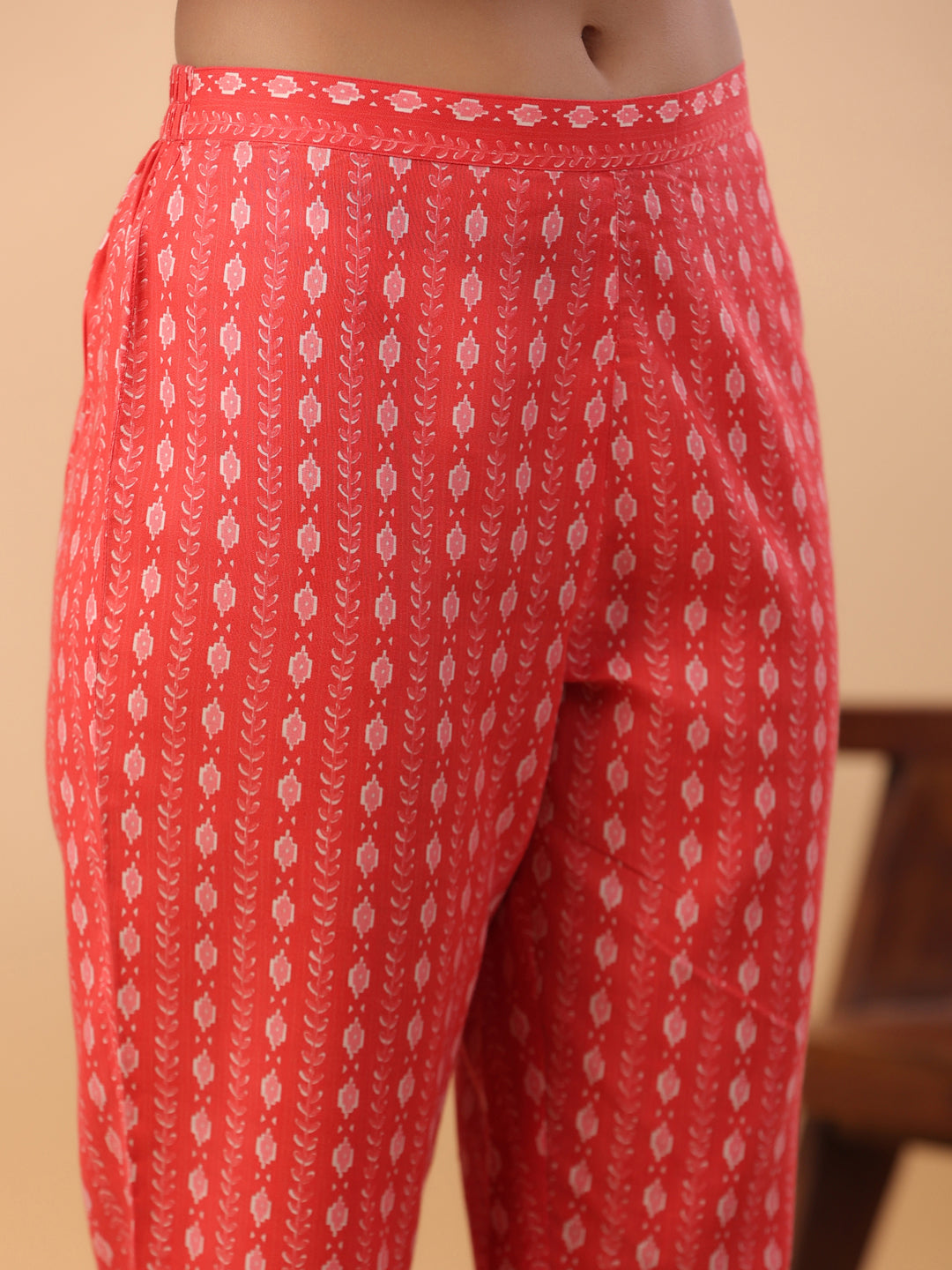 Janasya Regular Poly Cotton Red Printed Square Neck Set | Grocsy