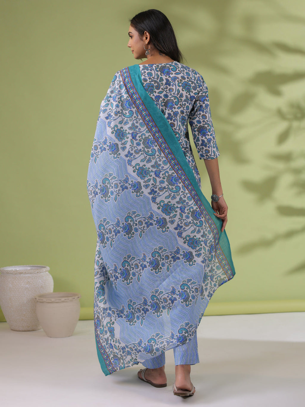 Janasya Regular Poly Cotton White Floral Round Neck Kurta Set | Grocsy
