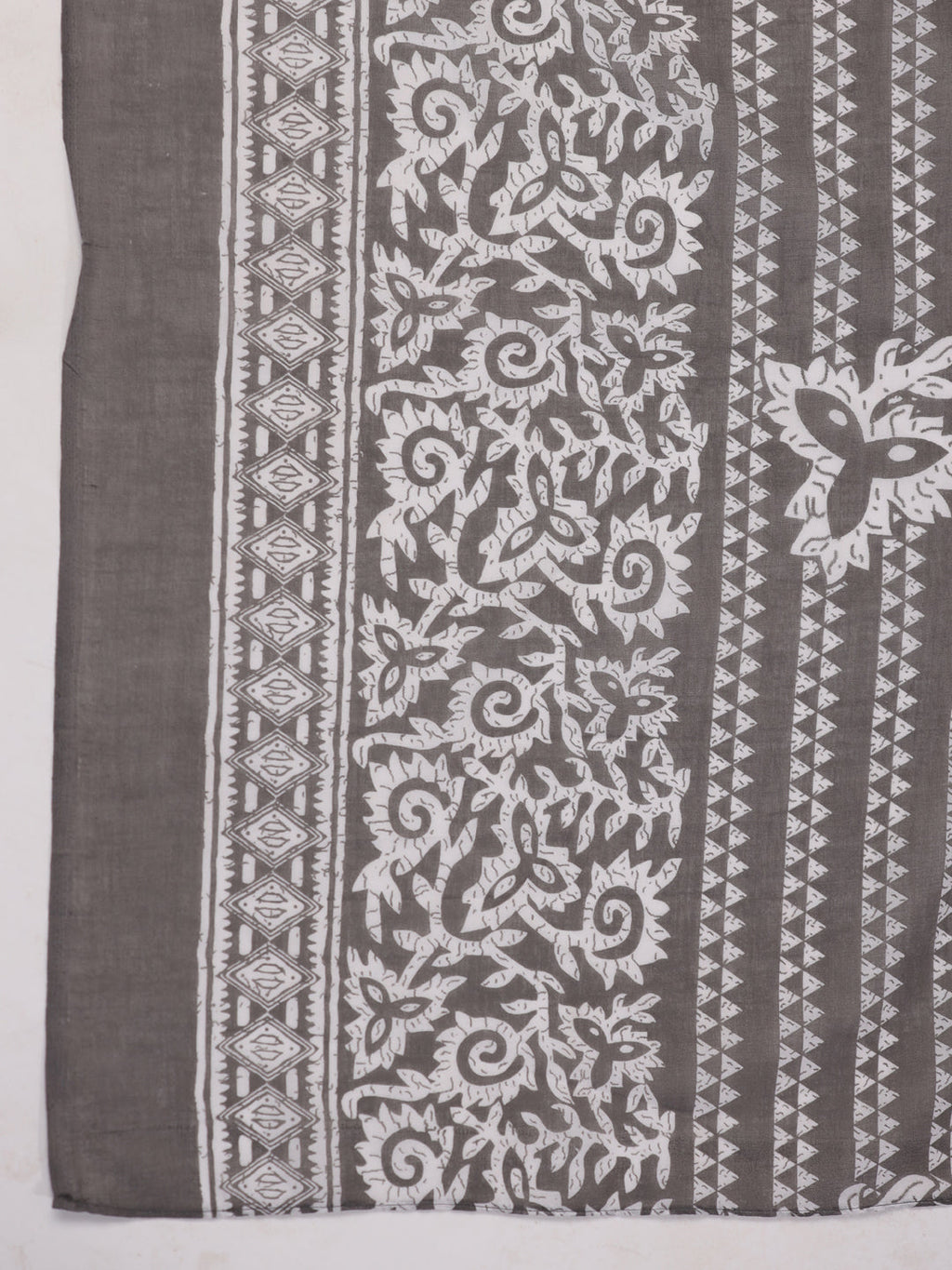 Janasya Regular Poly Cotton Grey Ethnic Motifs V-Neck Kurta,Bottom & Dupatta | Grocsy