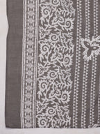 Janasya Regular Poly Cotton Grey Ethnic Motifs V-Neck Kurta,Bottom & Dupatta | Grocsy
