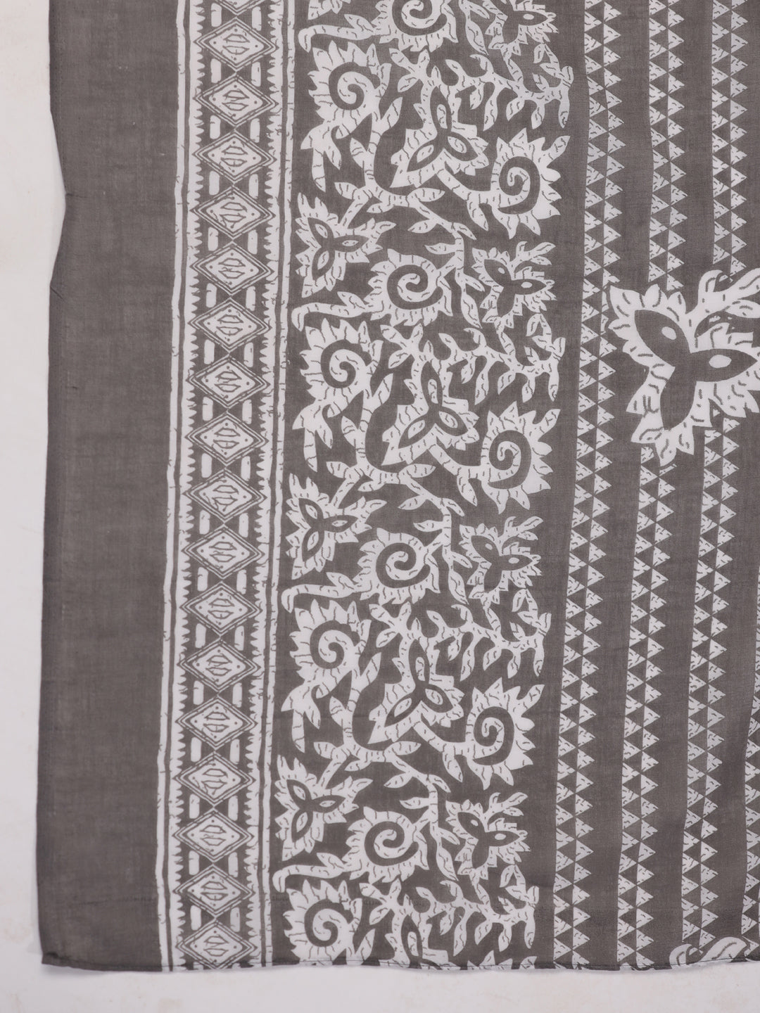 Janasya Regular Poly Cotton Grey Ethnic Motifs V-Neck Kurta,Bottom & Dupatta | Grocsy