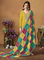Vegaa Fashion Yellow Chinon Silk Embroidered Salwar Suit | Grocsy