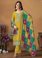 Vegaa Fashion Yellow Chinon Silk Embroidered Salwar Suit | Grocsy
